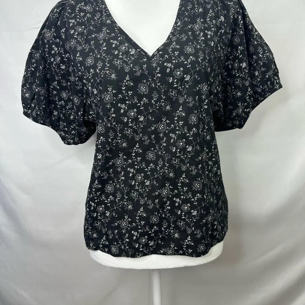 Madewell Black and White Puff Sleeve Top Size XS